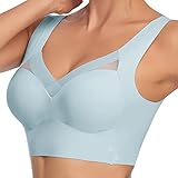 Asija Damen Minimizer BH Damen Spitze BH Push Up Comfort Sports Bra Vordere Schnalle Ohne Bügel Fitnesstraining Polsterung Ohne Bügel Sport BH Starker Halt Push-Up BH Vorne Bügelloser BH Hellblau L