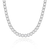 KissYan Silber Tennis Halskette für Frauen, weißgoldplattiert, Cubic Zirkonia Runde Tennis Kette, verstellbarer Choker, zarte Schmuckgeschenke (67-W)