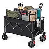 SONGMICS Handwagen faltbar, Bollerwagen, 150 L, bis 150 kg belastbar, Gartenwagen, Campingwagen mit Griff, 4 abnehmbaren Rollen, platzsparend, Outdoor, Garten, tintenschwarz GFW115B01