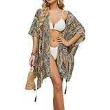 ARIMIA Strandkleid Strand Kimono Damen Kimono Lang Sommer Urlaub Strandkleider Strandponcho Pareo Badeanzug Bikini Cover Up (grü.-Blumen)