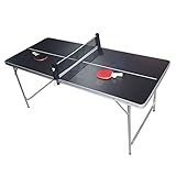 PingPong Tisch by BeerCup Klappbare Tischtennisplatte, HBT: 180 x80 x76 cm, tragbar inklusive Netz, 2 Schläger, Ballhalter & 6 Bälle