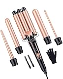 BESTOPE PRO set Welleneisen - Lockenstäbe 3 Fässer für Große Keine Locken Keramik Lockenwickler Verschiedenen Aufsätzen Temperatureinstellung Schnelle Erwärmung Handschuh 2 Clips Rose Gold 5 in 1