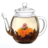 Creano Teekanne aus Glas mit Deckel für 500ml Tee aus Teeblumen, Teerosen und losem Tee sowie Teebeuteln | hochwertig, hitzebeständig