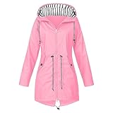 Regenjacke Damen Wasserdichte Atmungsaktive Einfarbig Softshelljacke Gefüttert mit Gestreift Stanzjacke Übergangsjacke Frühling Herbst Leichte Kapuzenjacke Reißverschluss Regenmantel Jacket