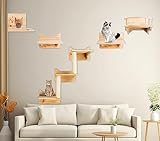 LADVATKIN Katzen Wandregale, Katzenwandmöbel Set, Katzenregale und Sitzstangen für Wand, Kletterregal Spielplatz, Katzenkratzbaum mit 3 Stufen Wandregal Innen Wandmontage Cat Condos Haus