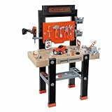 Smoby - Black+Decker Werkbank Center - 92-teilig, mit mechanischem Akkuschrauber, Autobausatz, Werkzeuge, Schraubstock, für Kinder ab 3 Jahren