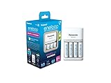 Panasonic eneloop SmartPlus Ladegerät für 1-4 AA/AAA Ni-MH-Akkus, mit 4 LED-Anzeigen und 10 Sicherheitsfunktionen, einschließlich 4 eneloop AA/Mignon-Akkus, verbesserte Kapazität von min. 2000