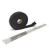 Hitzeschutzband Auspuff, Auspuff Hitzeschutzband 5m / 10m / 15m Motorrad Auspuff Thermalband Header Wärmeaufwickelkrümmer Isolierwalzenresistent mit rostfreiem Krawatten(10M Black)