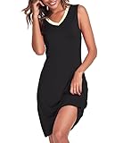 COLORFULLEAF Nachthemd Damen Sommer V-Ausschnitt Nachtwäsche Bambus Schlafshirt Ärmellos Sleepshirt Nachtkleid（Schwarz,L