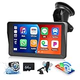 CAMECHO [2025] Navigationsgerät mit Wireless Carplay Android Auto, 7 Zoll HD Touch Display mit Dual-Bluetooth FM Transmitter Airplay mit AUX Kabel Dash Mount Rückfahrkamera +64G TF Karte