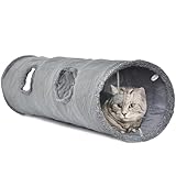 LeerKing Katzentunnel große Katzen Rascheltunnel Spieltunnel Katzenröhre Katzenspielzeug für alle Katzen Kaninchen Welpen 2 Höhlen Grau 130 * 30cm