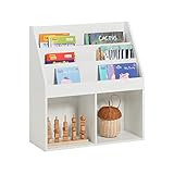 SoBuy Kinder Bücherregal Montessori Regal Kinderzimmer mit 3 Ablagefächern und 2 offenen Fächern Kinderregal für Spielzeug Aufbewahrung Weiß 73x80x30cm KMB01-W