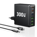 HSSNS 300W USB-C Ladegerät, 6 Port USB Ladegerät Mehrfach Schnellladegerät mit 3 USB-C und 3 USB-A, GaN PD Ladegerät USB C für MacBook iPad Pro/Air, iPhone 16 15 Pro Max, Samsung usw.