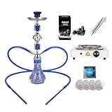 RMAN Shisha Set Wasserpfeife 55cm 2 Schläuche Hookah Shisha Komplettset inkl. Naturkohle Kokosnuss Shisha Kohle und Kohlezange Blau