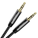 deleyCON 2m Nylon 3,5mm Klinke Audio Stereo AUX Kabel Klinkenkabel Audiokabel Nylonkabel Metallstecker Handy Smartphone Tablet Kopfhörer HiFi Receiver - Schwarz