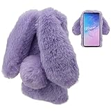 LCHDA Plüsch Hülle verträglich mit Samsung Galaxy A25 5G Flauschige Hasen Fell Kaninchen Pelz Niedlich Hasenohren Mädchen Süße Handytasche Stoßfest Schützend TPU Silikonhülle - Lila