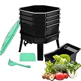 4-lagiges Wurm-Komposter-Set – Gartenkomposteimer mit herausnehmbaren Ablagen, Gitter-Belüftung, Standhahn für effizientes Recycling und Kompostierung von Abfällen