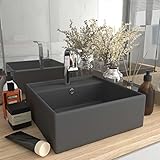 LAPOOH Luxus-Waschbecken Überlauf, Aufsatzwaschbecken, Bathroom Sink, Waschtisch, Ablaufgarnitur, Aufsatzbecken, Quadratisch Matt Dunkelgrau 41x41 cm