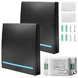 Aicharynic Lichtschalter Set, Funk Lichtschalter Set 230v funkschalter mit fernbedienung funkschalter licht für Lampen bis 2000W, Bis 50m Reichweite, 2x batterielose Funkschalter 230V + Empfänger