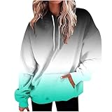 BOTCAM Hoodie Damen Oversize Farbverlauf Pullover Locker Oberteil Langarm Sweatshirts Casual Winter Plüsch Fleecepulli Rundhals Pulli Kapuzenpullover Langarmshirt Mit Kapuze Gefütterte Baumwoll