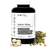 Natürliches Jod 150 mcg, 365 vegane Tabletten für 1 Jahr, Iode aus Algen Kelp BIO. Für Schilddrüse, Hypothyreose, Verbesserung des Energiestoffwechsels und der Pflege von Haut, Haaren und Nägeln