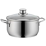 WMF Diadem Plus Kochtopf 20 cm, Glasdeckel, Topf 20cm, Bratentopf Induktion 3l, Kochtopf groß Cromargan Edelstahl poliert, Nudeltopf unbeschichtet