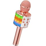 Magic Sing LED Karaoke Mikrofon Kinder, Drahtloses Bluetooth Spielzeug ab 3-12 Jahre Geschenk Mädchen KTV Lautsprecher mit Stimmenverzerrer, Heim KTV Karaoke Maschine für Android, iOS, PC(Roségold)