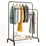 edihome, Kleiderständer, Kleiderstange, Doppelt, 110 x 150 x 54 cm, Schuhregal, Metallisch, Stabil, Clothes Rack, Klamotten Ständer, Clothes Organizer (Schwarz)