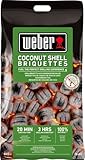 Weber Grill-Briketts aus Kokosnussschalen (8kg Sack), leistungsstark, für lange und konstante Glut, ideal für längeres Grillen des Grillguts, 100% natürlich (18402), Schwarz