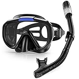 Lealinga Schnorchelset Erwachsene, Taucherbrille Schnorcheln Set mit Panorama-Weitblick Tauchmaske, Anti-Leck Schnorchelmaske für Schnorcheln, Schwimmen und Tauchen (New-Schwarz)