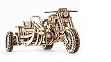 UGEARS Motorrad mit Beiwagen 3D-Puzzles – Vatertagsgeschenk Holzmodellbausätze für Erwachsene zum Bauen – Beiwagen-Motorrad-Modellbausatz im Retro-Design mit Gummibandmotor