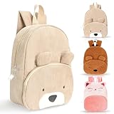 wokdsbl Kinderrucksack mit Name Anhänger – Personalisierte Cord Rucksack für Jungen & Mädchen 2-6 Jahre – Leicht & Verstellbar, Mini Kita & Kindergarten Tasche Bär Design