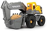 Dickie Toys 203724003 Volvo Schaufelbagger, Bagger, Baustellenfahrzeug mit beweglicher Schaufel und Schaufelarm, Baustelle, Spielzeug Bagger, offene Kabine drehbar, Sandkasten, 26 cm, gelb/grau