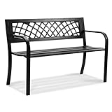 VEVOR Gartenbank Terrassenbank aus Metall, 1163 mm Parkbank Ruhebank 218 kg Tragkraft, 3 Personen Garten- und Parkbank mit Rückenlehne & Armlehnen, Vintage Sitzbank für Garten, Park, Hof, Veranda