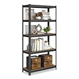 SONGMICS Standregal, Bücherregal, Lagerregal, 5 Ablagen, Küchenregal, Regal, 30 x 75 x 150 cm, bis 650 kg belastbar, verstellbare Ablagen, Industrie-Design, vintagebraun-schwarz GLR030B01