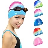 Badekappe für Kinder, Jungen und Mädchen im Alter von 5-12 Jahren, Bequeme Passform für langes und kurzes Haar