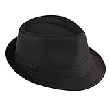 Strohhut Panama Fedora Trilby Gangster Hut Sonnenhut mit Stoffband Street Style, Schwarz, 54