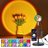 Kimimara Sunset Lamp, 21 Farben Sonnenuntergang Lampe, USB-Anschluss Sonnenlicht LED Projektor, Schaltertaste und APP-Steuerung, 180° Schwenkbares, Ideal für Fotos, Selfies, Party, und Wohnraumdeko