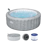 Bestway Lay-Z-SPA Energiespar-Whirlpool Bali AirJet, Ø196x71cm, 6 Personen, Heizung, Frostwächter, 140 AirJet-Düsen, App-Steuerung, UltraFit-Pumpeneinheit, Thermo-Abdeckung, Rattan, GS-Zertifiziert