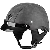 Motorrad-Halbhelm für Erwachsene, Retro-Motorrad-Halbhelm aus Leder, Cruiser-Scooter-Sturzhelm, DOT/ECE-zertifizierter Retro-Cap-Modellierungs-Halbhelm E,L=57-58CM