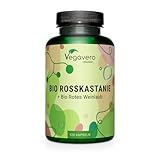 Rosskastanienextrakt Vegavero | 100% Bio | 800 mg Extrakt mit Weinlaub & Acerola Vitamin C | Preis-Leistungssieger 2024* | Aescin & Polyphenole | 120 Venen Kapseln | Vegan & Ohne Zusätze