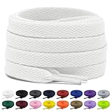 Shecret Flache Schnürsenkel, 8mm Breite - Reißfeste Schuhbänder für Turnschuhe, Laufen - Erwachsene & Kinder, Polyester (Weiß, 110 cm - 2 Paar)
