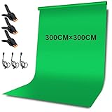 3*3m/9,8*9,8ft Green Screen Fotostudio Hintergrund Waschbares Polyester Baumwollgewebe Studiofotografie Faltbar mit Klemmen, Fixseil Grüne Tuch für Fotografie,Modefotografie,Videoaufnahme, Fernsehen