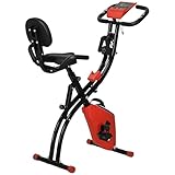 HOMCOM Heimtrainer X-Bike 2-in-1 Fahrradtrainer mit LCD-Display,Pulsmesser, klappbarer Hometrainer Trimmrad mit 8 stufig Magnetwiderstand, 1 Paar Spannseil, Stahl Rot 105x48x118 cm