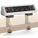 3 Fach Tischsteckdose mit 2 USB C PD 20W, Steckdosenleiste Schreibtisch mit Schalter, Mehrfachsteckdose mit 2 Klemmbar, 1,8M Kabel, 16A/3680W