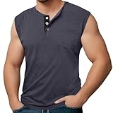 Tank Top Herren Knopfleiste Henley Shirt Mit Taschen Dünn Reine Farbe Workout Tanktops Fitness Bodybuilding Ärmelloses Trainingsshirt Bequem Atmungsaktiv Muscle Shirts Casual Strand Top