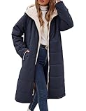 Tuopuda Winterjacke Damen Lang Warm Winter Stehkrage Teddyjacke Wasserdicht Reversibel Sherpa Daunenjacke Winddichter Daunenmantel Parka Pufferjacken Herbst Winter Geschenk für Frauen, Marine, L