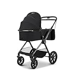 MOON 2 in 1 Kombi-Kinderwagen CLICC, Black/Melange, mit Wanne und Sportwagen Sitz, bis 22 kg, faltbar mit Sportsitz, inkl. Wickeltasche, Fußsack, Regenschutz und Adapter, Kollektion 2024