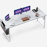 ODK Schreibtisch Weiß, 160x55x73,5cm Computertisch Schwarz Bürotisch mit Kopfhörer Halter und Aufbewahrungstasche, Arbeitszimmer Holz PC Tisch Officetisch für Home, Office