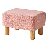 YMYNY Fußhocker Rechteckiger, Teddy Samt Fußhocker mit Holzbeinen, Sitzhocker, Holzfußhocker, Kleiner Gepolsterte Hocker, Schuhwechselbank für Wohnzimmer, Schlafzimmer, 40×29×25CM Rosa HBD030P